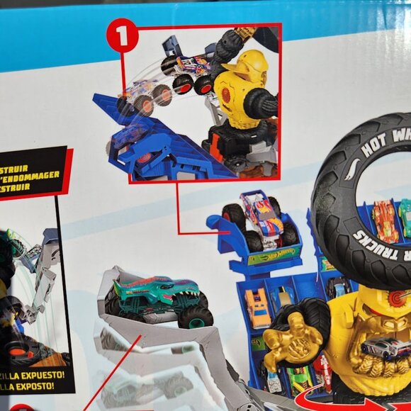 NEW Hot Wheels Monster Trucks Arena Smashers Mega-Wrex Vs Crushzilla Takedown Pl - Picture 10 of 15